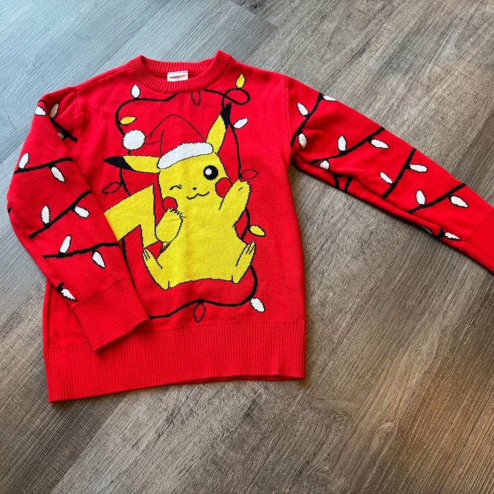 Red Pikachu Pokemon Ugly Christmas Sweater - Youth Size XS